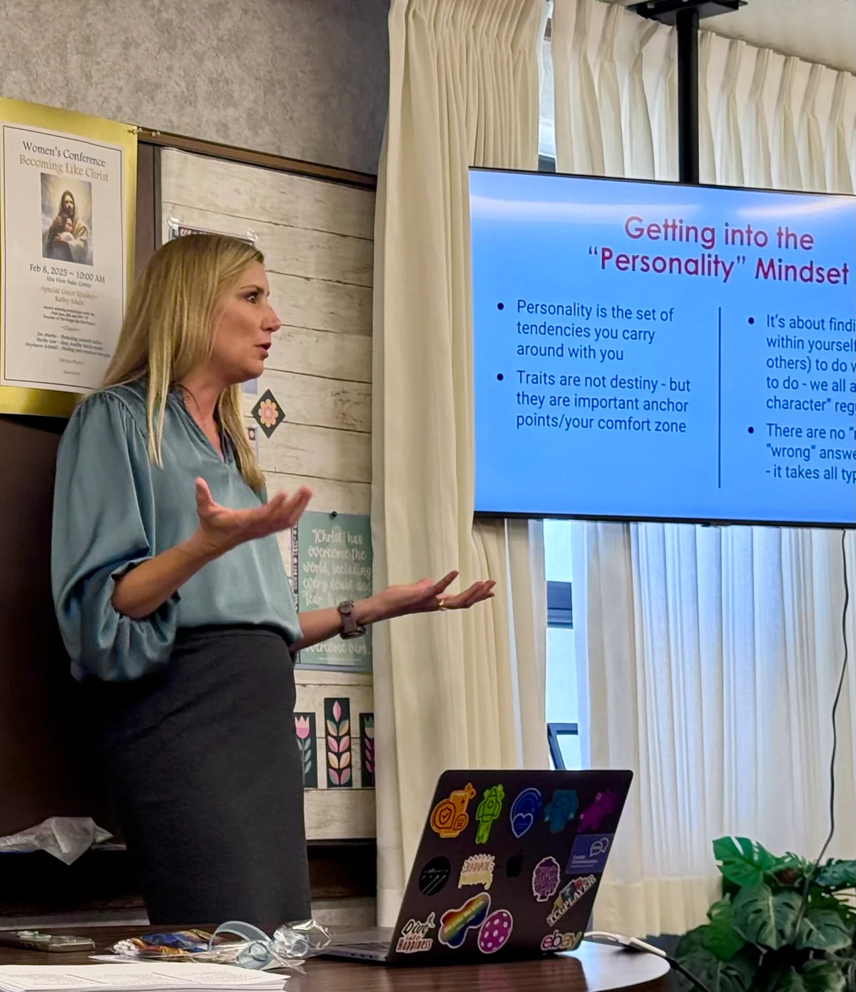 Stephanie speaking to a women's community audience